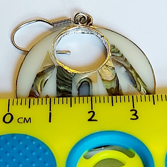 Mother of Pearl and Abalone Earrings, Alpaca Mexico, Starburst Dangle - Picture 5 of 5